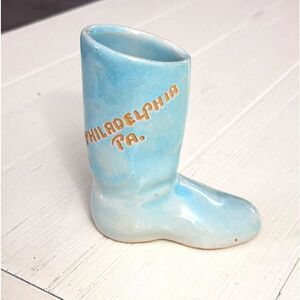 VTG Dryden Pottery Teal Boot Mini Flower Pot Vase Philadelphia Pennsylvania 1992
